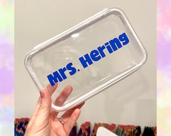 Personalized Clear Pencil Case with Zipper - Custom Name Hard Shell Pencil Supply Box - Back to School Gift - Kids or Teacher Supply Pouch