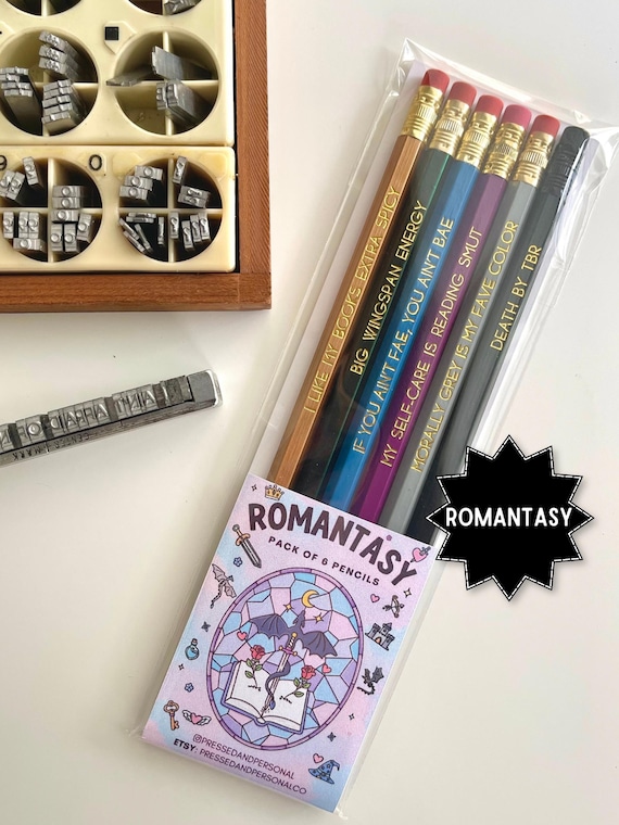 Romantasy Pencil Pack, Set of 6, BookTok Gift, Spicy Book Gift, Romance Reader Gift, Fae Fantasy Gift, Dark Romance Gift, Bookish Stationery
