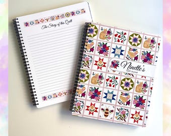 Personalized Quilt Journal, Quilter’s Log Book, Memory Album, Spiral Bound Hardcover, w/ Stickers & Bookmark, Option to Bundle with Pencils