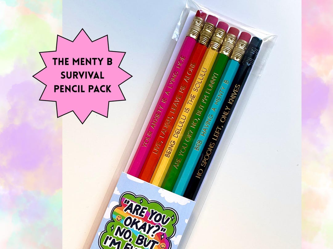 The Menty B Survival Pencil Pack - Funny Mental Health Pencils Set of 6 ...