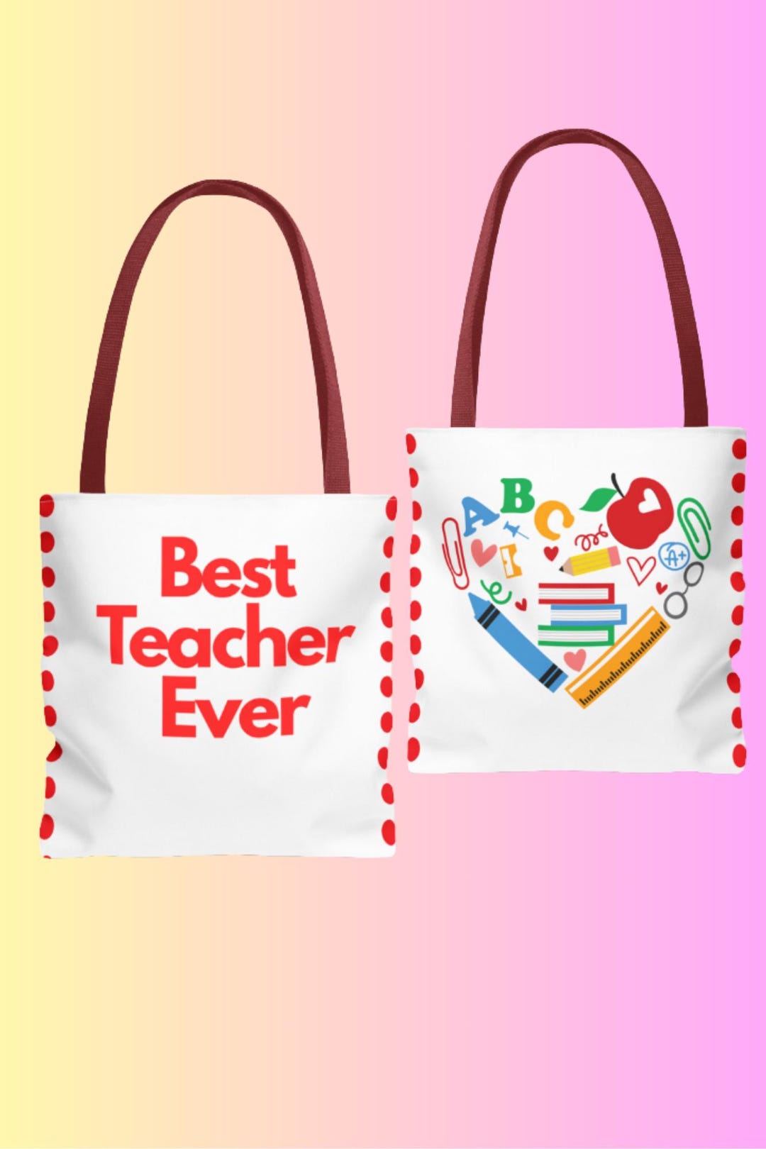 Best Teacher Ever Tote Bag, Teacher Appreciation Gift, School Supplies ...