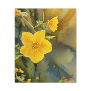 Watercolor Yellow Floral Canvas Art: Botanical Home Office Decor