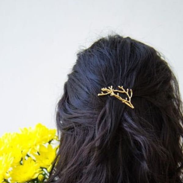 Branch Hair Clip, Vintage Metal Tree Branch Hair Clip, Twig Hair Clip, Leaf Bobby Pins, Vintage hair accessory