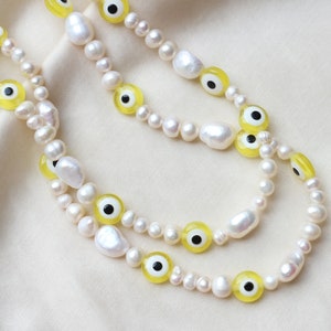Evil Eye With Freshwater Pearl Choker, Evil Eye Necklace, Layering Necklace, Summer Necklace, Spiritual Protection Jewelry