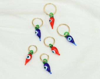 Peperoncino Earring, Evil Eye Earrings, Chilli Pepper Lampwork Earrings, Chili Hoops, Spiritual Protection Jewelry - Single Hoop