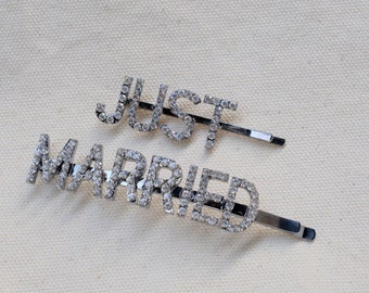 JUST MARRIED Hair Clip, Bride Honey Moon Bobby Pin, Bridal Hair Clips, Wedding Hair Clips