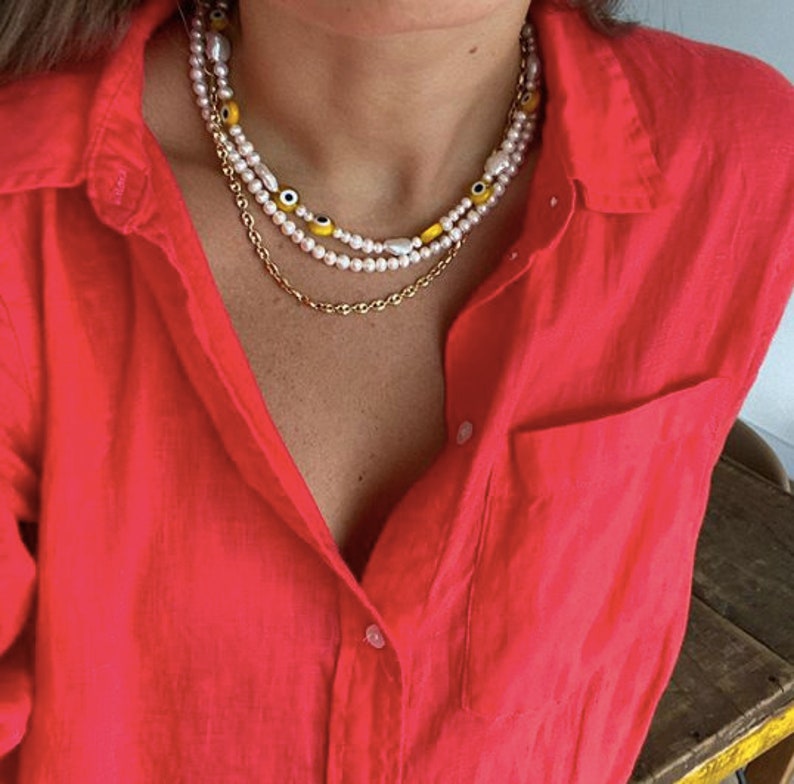 Evil Eye Pearl Choker Necklace main image 1