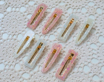 Acrylic Resin Hair Barrette, Acrylic Gold Hair Clips, Acetate Hair Clips, Sparkly Pink Hair Clips, Silver flakes Resin Hair Clips