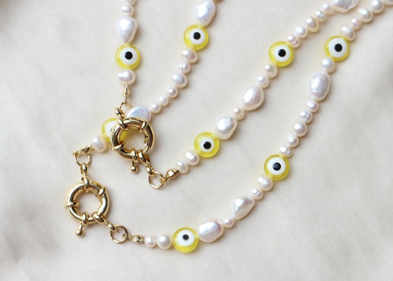 Evil Eye Pearl Choker Necklace