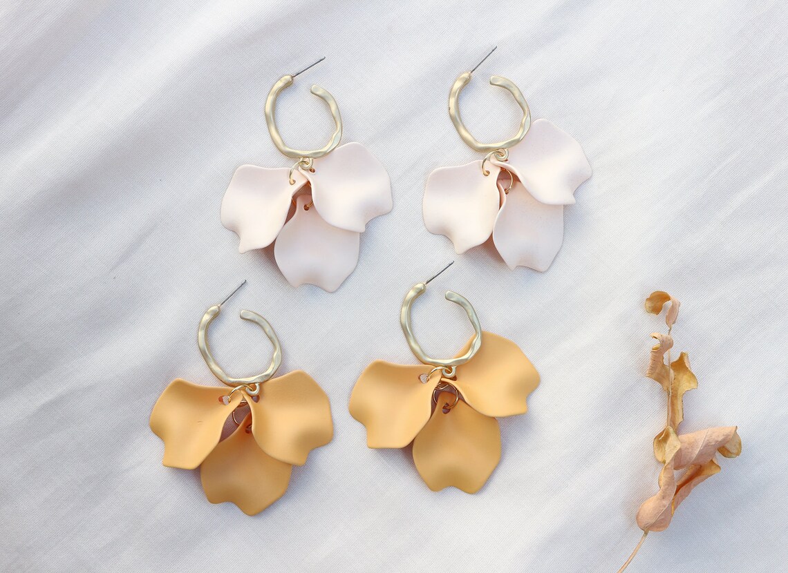 Flower Petal Drop Earrings Flower Statement Earrings Gift Etsy