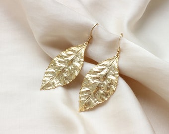 Boucles d’oreilles feuille d’or, boucles d’oreilles déesse grecque, boucles d’oreilles dorées déclaration, boucles d’oreilles nature, boucles d’oreilles feuilles d’automne, boucles d’oreilles Leaves Dangle