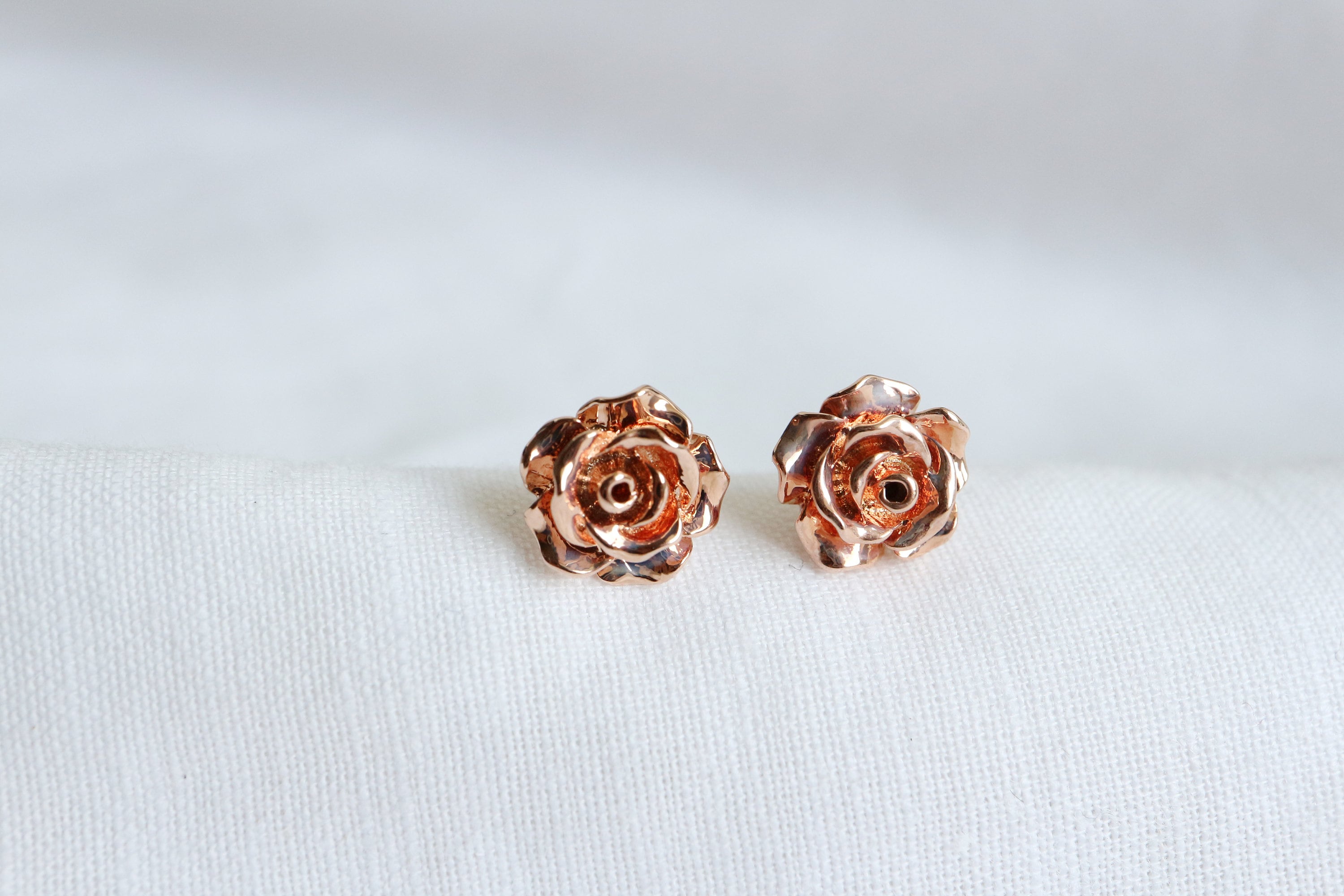 Rose Gold Earrings Rose Gold Flower Earrings Dainty Flower Etsy