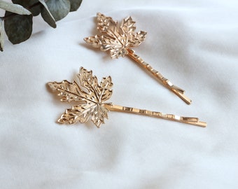 Gold Maple Hair Clips, Golden Maple Leaf Bobby Pins, Gold Leaf Bobby Pins, Autumn Fall Womens Gift