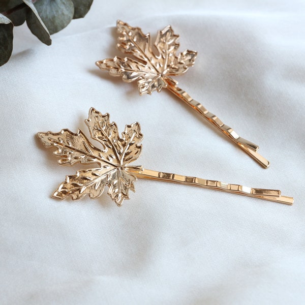 Gold Maple Hair Clips, Golden Maple Leaf Bobby Pins, Gold Leaf Bobby Pins, Autumn Fall Womens Gift