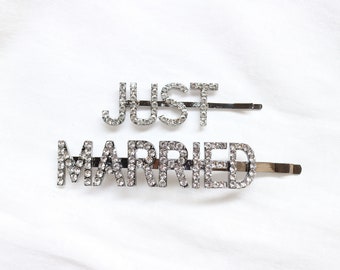 JUST MARRIED Hair Clip, Bride Honey Moon Bobby Pin, Bridal Hair Clips, Wedding Hair Clips