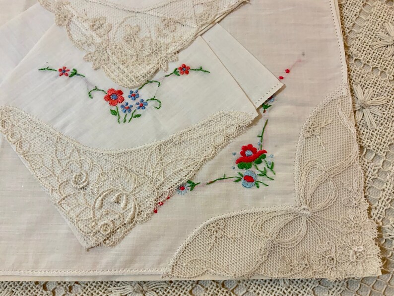 Vintage Flower Girl Hankie Child\u2019s Baby Hankie Hand Embroidered FREE SHIPPING
