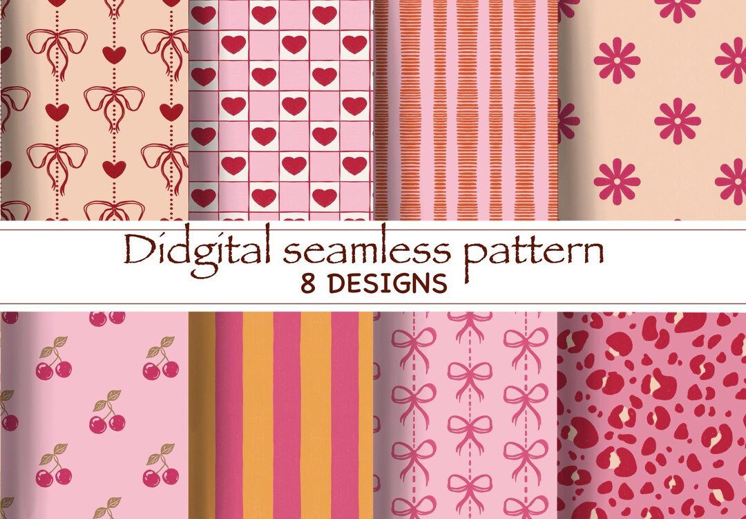 Valentine Seamless Patterns | Pink & Red Digital Paper, Scrapbook - Etsy