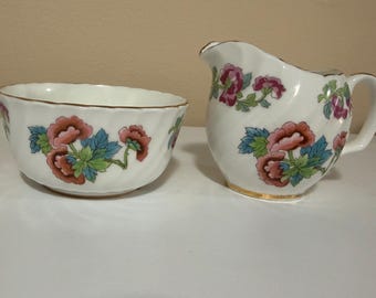 Vintage Royal Ardalt Bone China Creamer & Sugar Bowl – 2098E Floral Pattern, Gold Trim