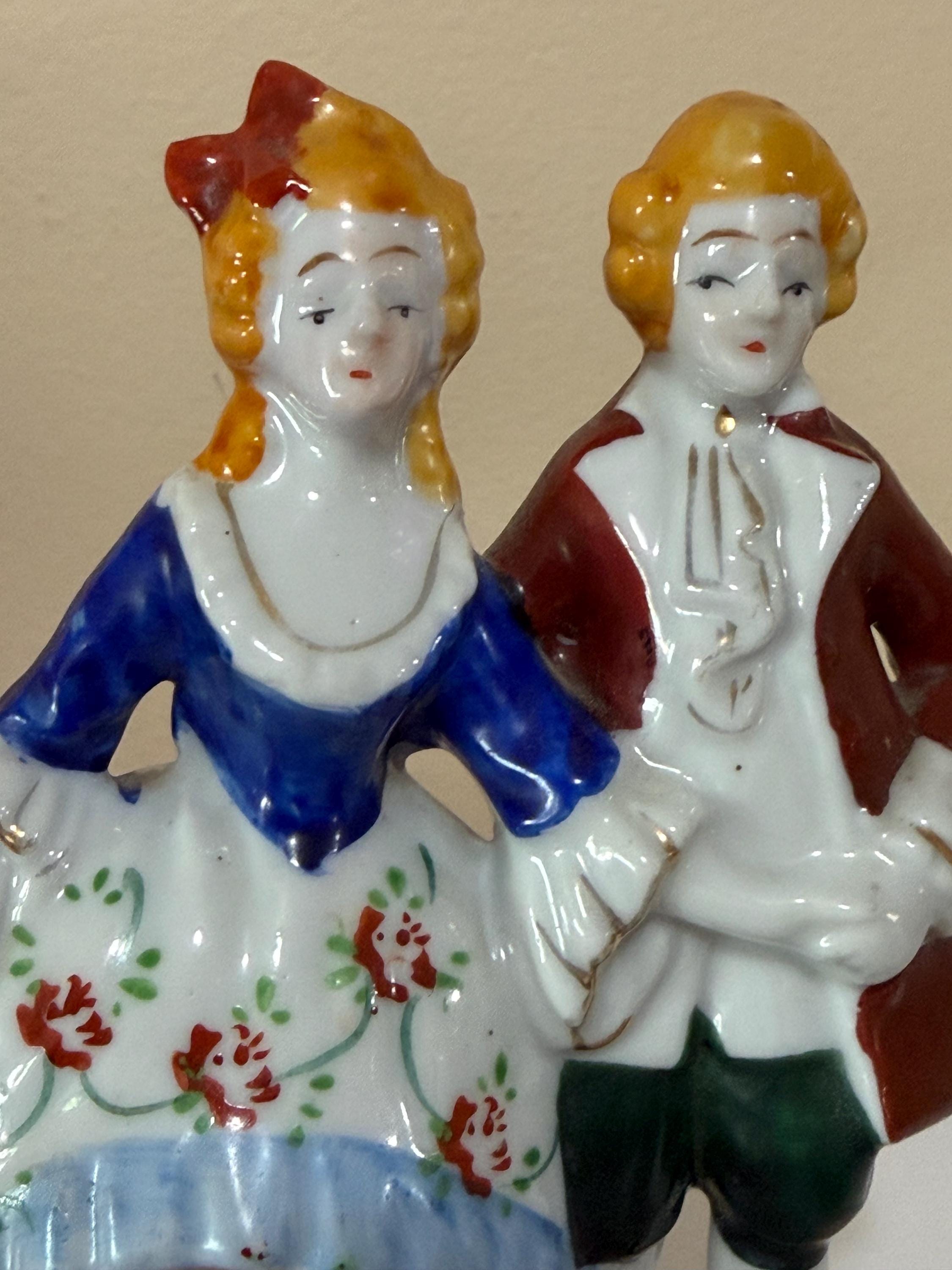 Pair Occupied Japan Figurines - Colonial Courting Couples - Porcelain image 2