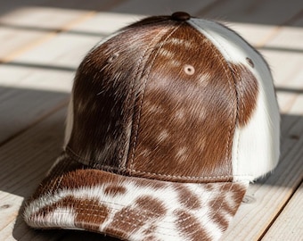 Casquette de baseball en cuir avec poils : chapeau en peau de vache de style occidental fait main