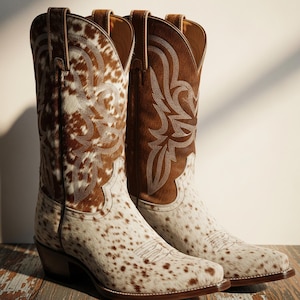 Botas de cowboy artesanais: tapeçaria de couro legítimo, estilo western