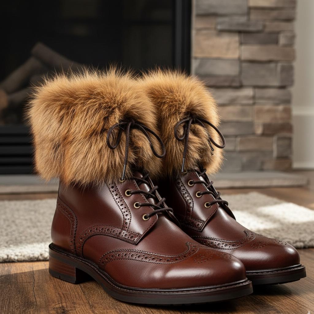 chinese dress ladies Men's Black Leather Lace-Up Shoes with Fur Lining - Wessi – Wessi main image 1