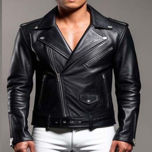 Black Leather Jacket For Men Motorcycle Jacket Steampunk Leather Jacket Mens Leather Biker Jacket Sheepskin Leather Unique Gift Men S-XXL