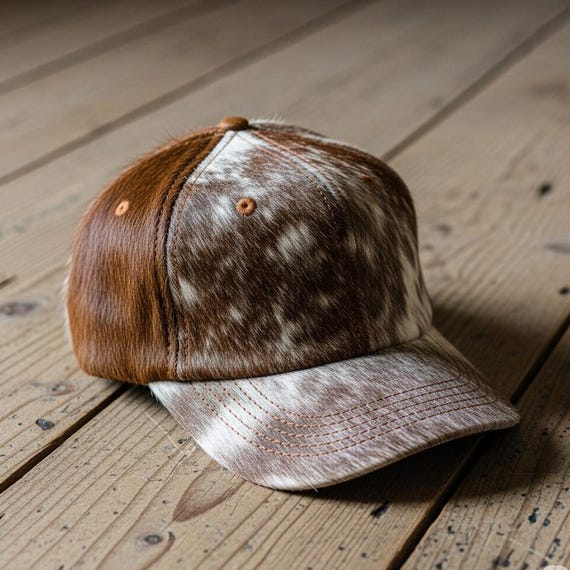Hair-on Hide Leather Baseball Cap: Handmade Western Style Cowhide