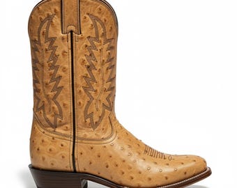 Vintage Grano De Oro Exotic Ostrich Leather Cowboy Western Boots  8D Exotic Ostrich Leather Cowboy Boots Southwest Ranch Mexico  main image 3