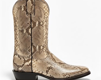 Bottes de cow-boy en python exotique pour hommes, bottes de rodéo en cuir occidentales faites main