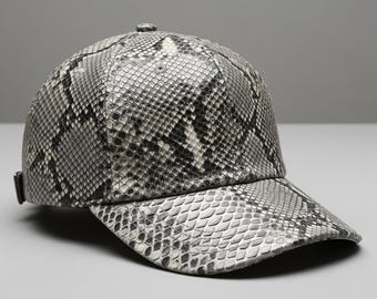 luxury Grey Python Snakeskin Baseball Cap | Genuine Leather Hat for Men