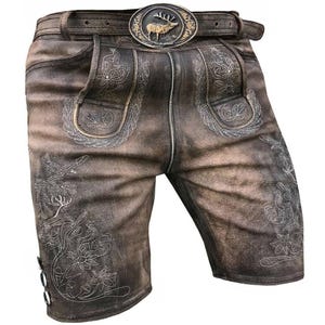Men&#39;s German Lederhosen: Embroidered Buck Leather Oktoberfest Outfit