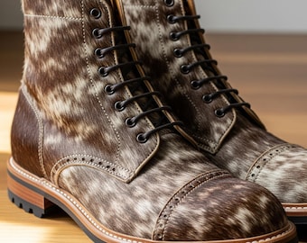 Bottes à bout rond en cuir de vachette fabriqué à la main