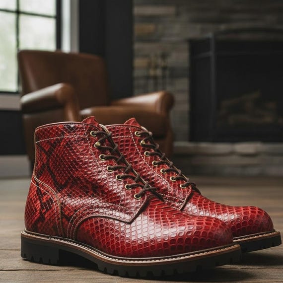 Stylish Snakeskin Patterned Ankle Boots Snakeskin Pattern Lace-up Chunky Heel Ankle Boots on Luulla main image 3