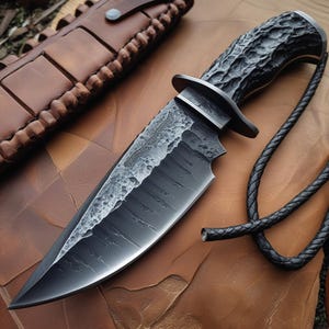 Personalized D2 Steel Bowie Hunting Knife: Handmade Wood Handle, Leather  Sheath