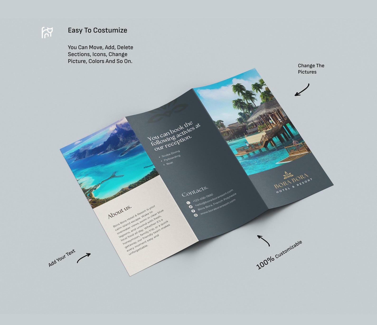 Luxury Resort Trifold Brochure Template | Editable Travel Flyer ...