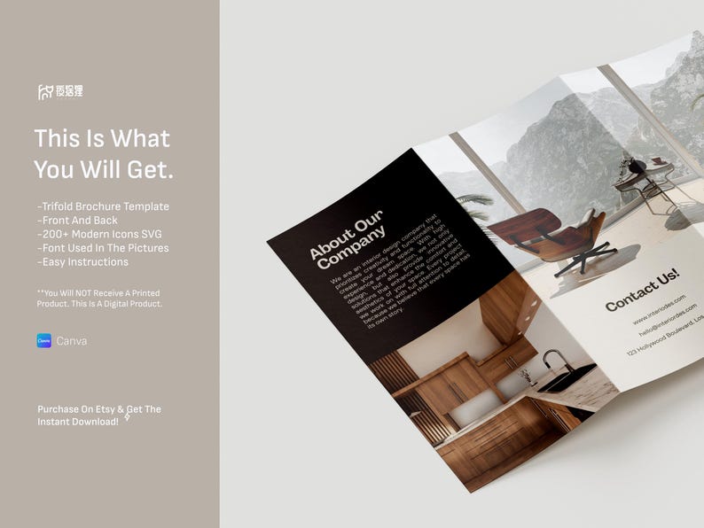 Modern Minimalist Trifold Brochure Template: 200+ Icons (canva Editable ...