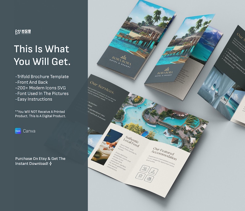 Luxury Resort Trifold Brochure Template | Editable Travel Flyer ...