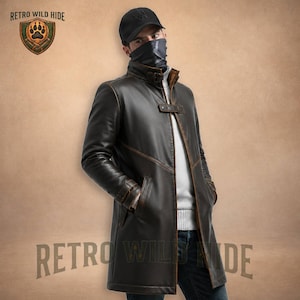 Trench-coat en cuir Watch Dogs, veste en cuir véritable pour homme, manteau cosplay inspiré d'Aiden Pearce, long manteau d'hiver marron, coupe personnalisée