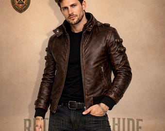 Cyberpunk Braun Lederjacke - Echter Lammfell Samurai Biker Bomber - V Inspiriert Gaming Cosplay - Futuristisches Geschenk für Ihn - Retro Wild Hide