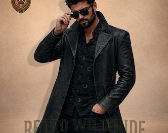 Anti-Held Mantel - Premium Echt Schwarz Leder Trench - Der von Jungen inspirierte Duster in voller Länge - Handgemachter Gothic Winter Mantel Geschenk für Herren