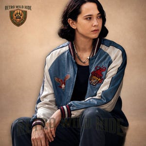 Jordan Li Gen V Real Leather Jacket Godolkin University Varsity Bomber Coat - The Boys Cosplay Comic Armor - Flaming Tiger Eagle Patch Moto