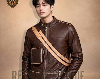 Herren Echtleder Trucker Jacke - Braune Ziege Jeansjacke - Oberbekleidung im Western Cowboy Stil - Premium handgefertigtes Geschenk für ihn - Hellbraun