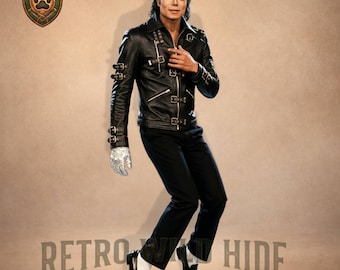 Michael Jackson Bad Jacket - Echtleder Schnallenriemen Jacke - MJ inspiriert schwarzer Punk Biker Mantel - Premium Pop Legende Leistungsgeschenk