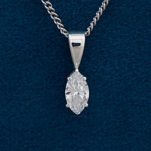 Marquise Cut Solitaire Pendant Necklace, Lab Grown Diamond Necklace For Women, 14K Solid Gold Wedding Necklace, Dainty Necklace For Love