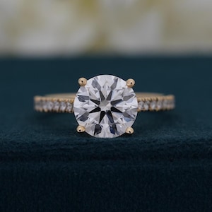 Round Cut Lab Grown Diamond Ring, 3 Ct IGI Certified Diamond Engagement Ring, 14K Solid Gold Solitaire Accent Ring, Anniversary Ring For Her