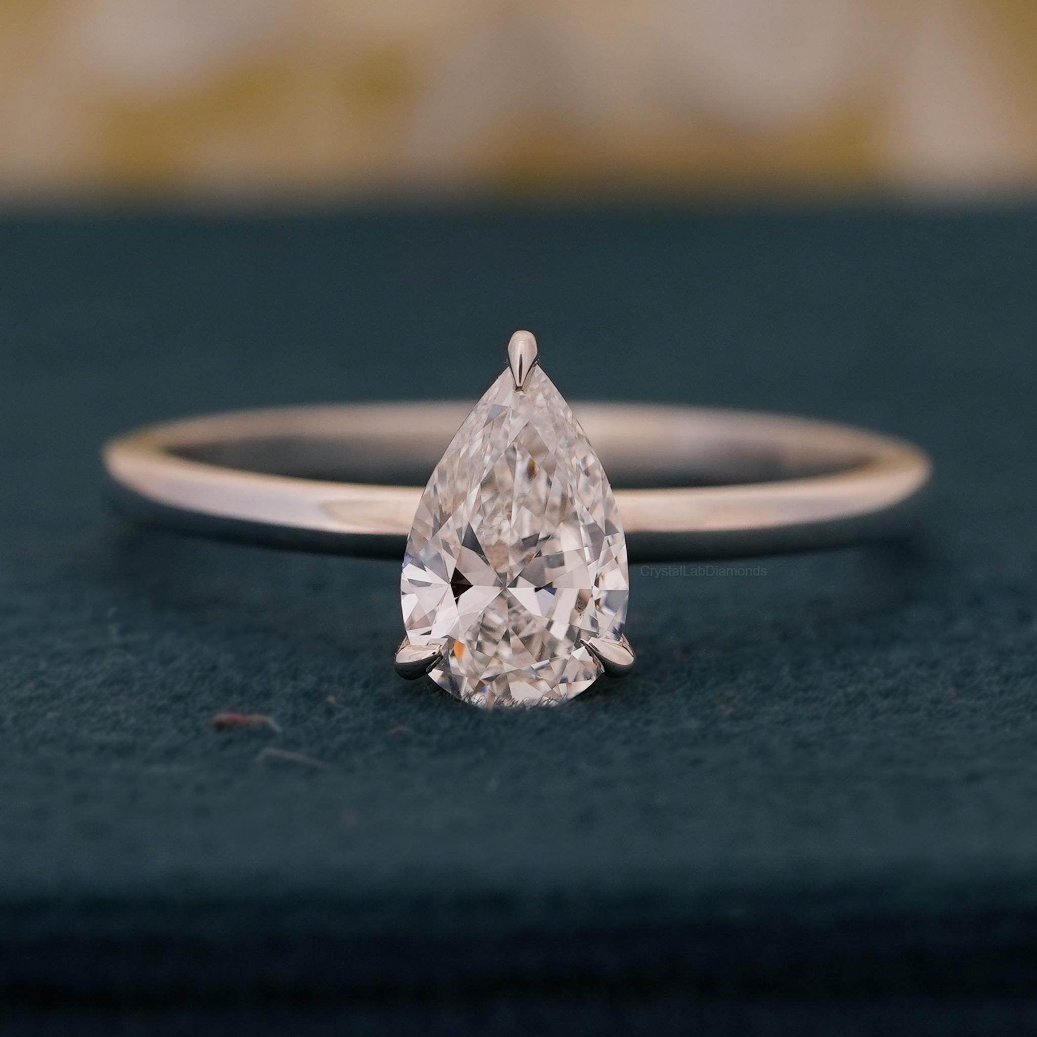 Pear Shape Lab Diamond Engagement Ring, Everyday Solitaire Ring ...