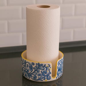 Porta-toalhas de papel de cerâmica - Porta-papel higiênico, decoração floral para cozinha, ideia de presente de inauguração de casa feito à mão