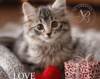 Niedliches Katzen-Content-Paket zum Valentinstag für Social Media | Romantische Kätzchenbilder (4 Bilder) | Liebeszitate | Digitaler Download