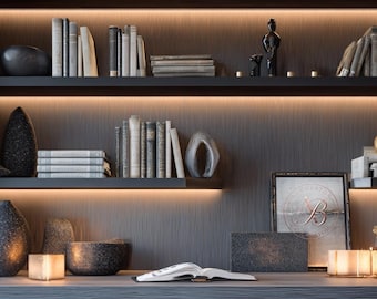 Zoom-Hintergrundset mit 12 virtuellen Hintergründen: Dunkles Bücherregal, Büro, warme LED-Regale, 16:9 (PNG)